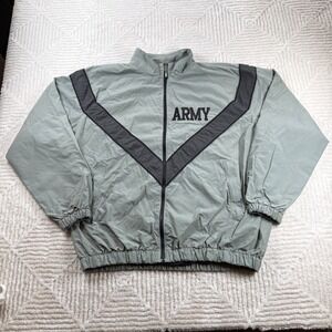 US Army Military Jacket Medium Long 1998 Green Nylon IPFU Windbreaker Training